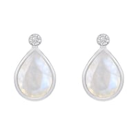 Zlaté náušnice s pear měsíčními kameny a diamanty se šroubovacím zapínáním Vendie