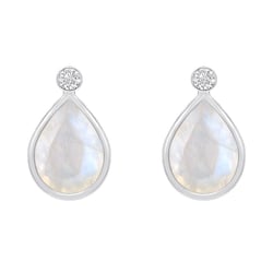 Zlaté náušnice s pear měsíčními kameny a diamanty se šroubovacím zapínáním Vendie
