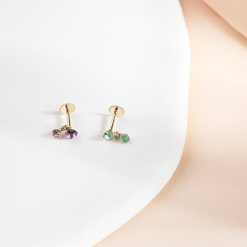 Zlatá piercing náušnice s ametysty Dyre