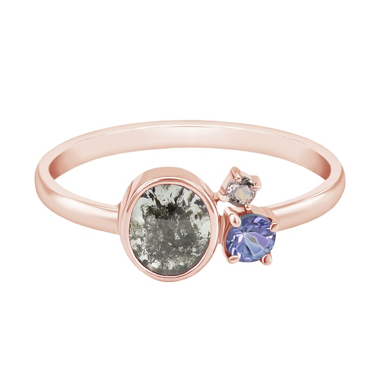 Cluster prsten se salt and pepper diamantem, tanzanitem a morganitem Lara 97477