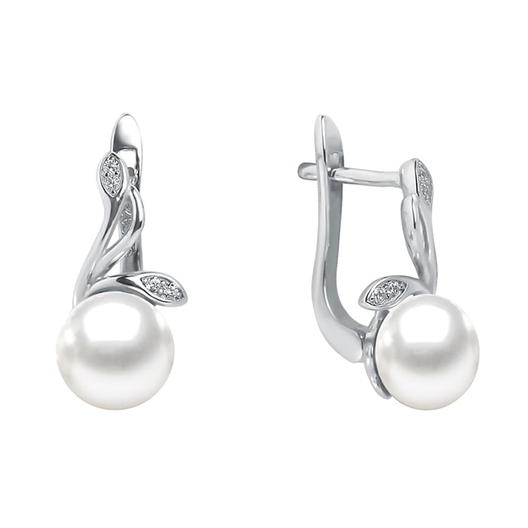Elegantní stříbrné náušnice s perlami a zirkony Jessme