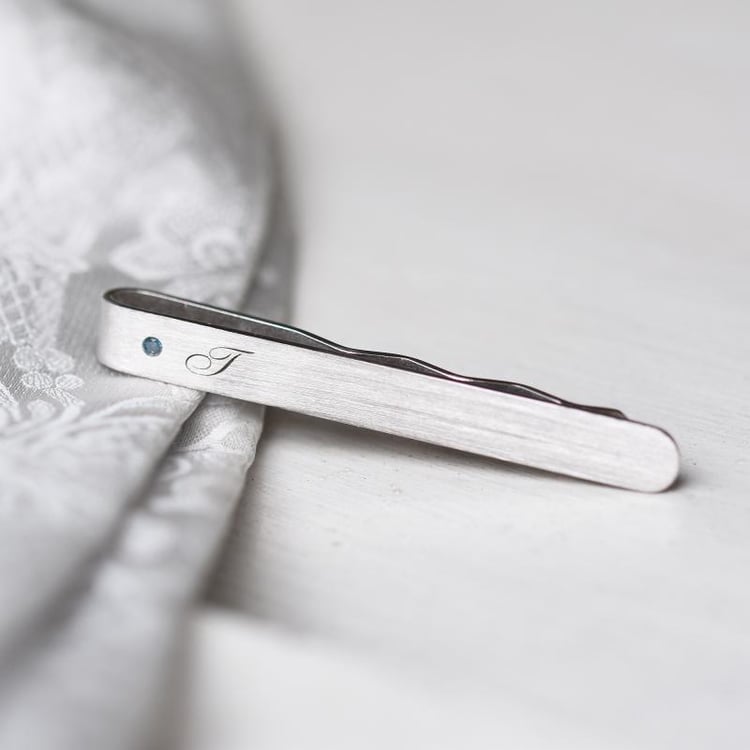 Stříbrná kravatová spona s diamantem a gravírem dle přání 47754