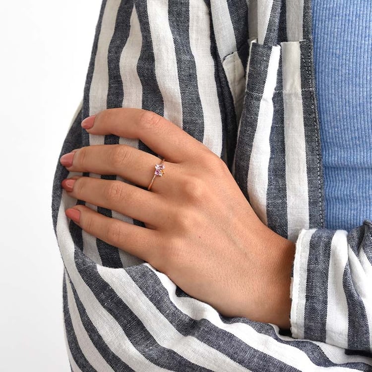 Cluster prsten s morganitem, safírem, citrínem a diamantem ze zlata 84337