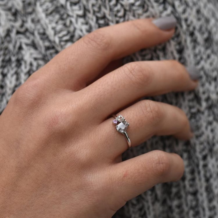 Zlatý prsten s diamantem, morganitem a safírem 49094