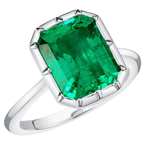 Zlatý bezel prsten s emerald lab-grown smaragdem Moly