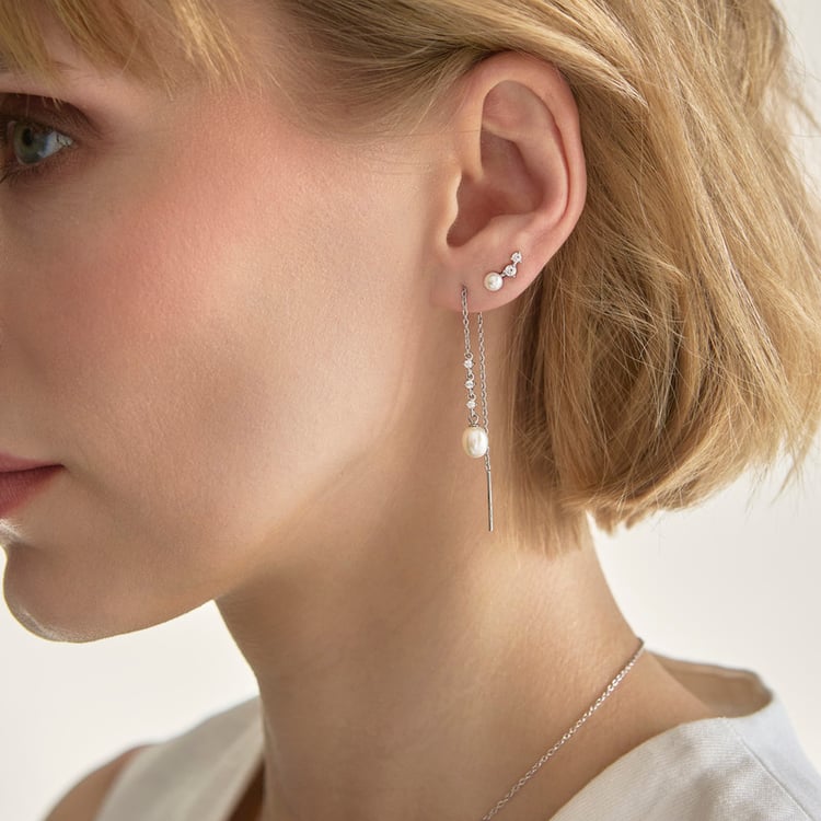 Visací perlové náušnice se zirkony Elgie 146580