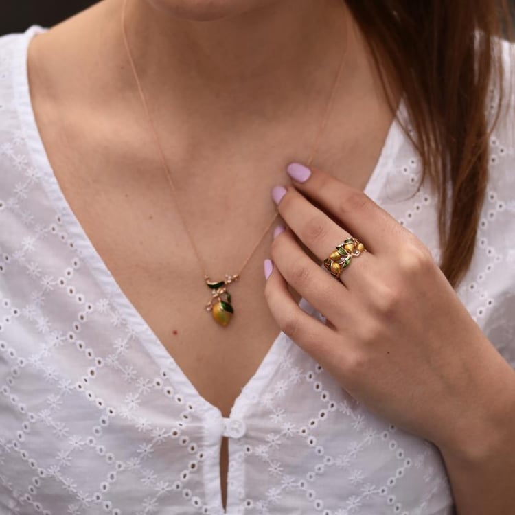 Diamantový prsten s enamelem a citrony 43552