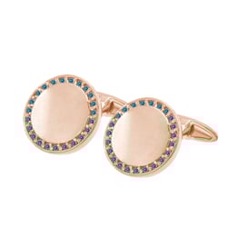 Zlaté kulaté manžetové knoflíčky s modrými diamanty Tallis