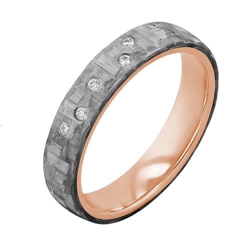 Mírně zaoblené snubní prsteny z karbonu a zlata s diamanty Otis