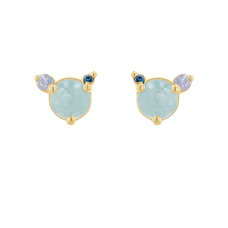 Náušnice s akvamarínem, měsíčním kamenem a modrým diamantem Turgay