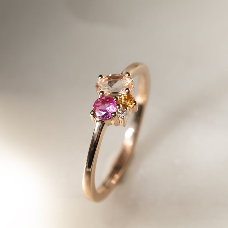 Cluster prsten s morganitem, safírem, citrínem a diamantem Bluma 135764