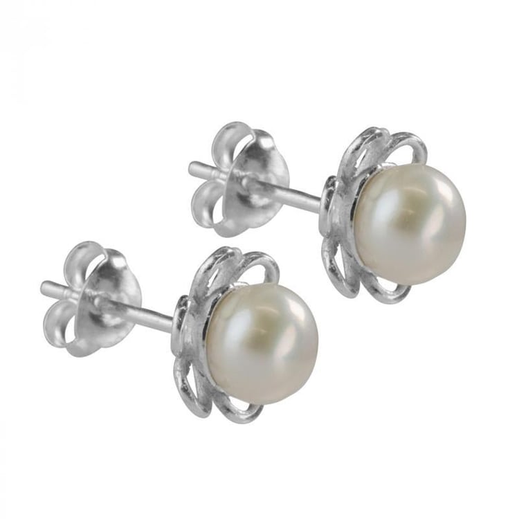 Stříbrné květinové náušnice s perlami Ivelia