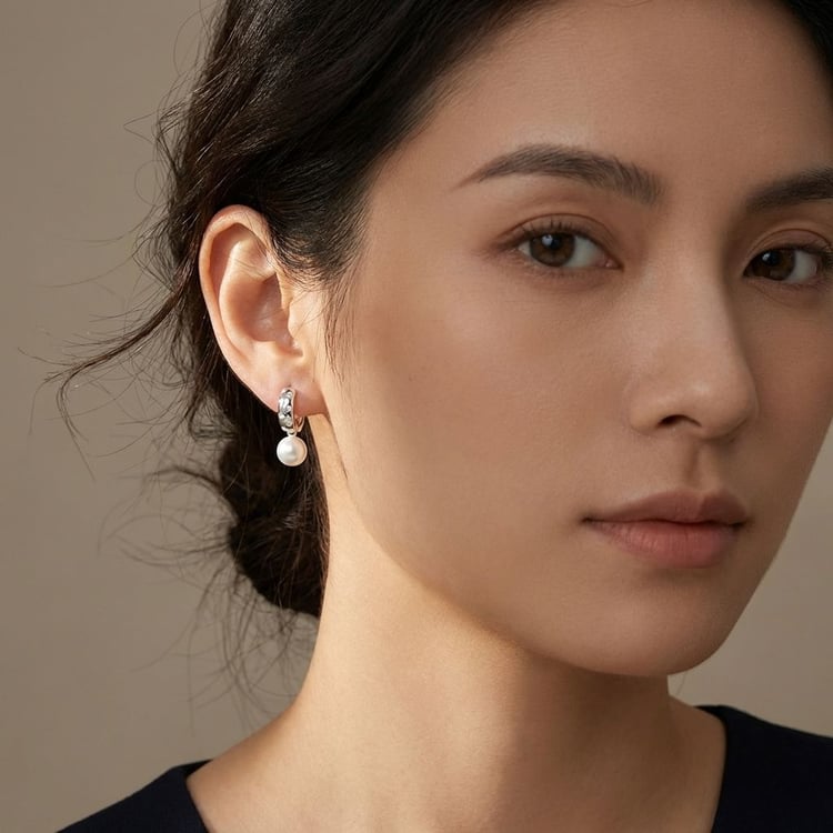 Stříbrné minimalistické visací náušnice s perlou a zirkony Azad 166304