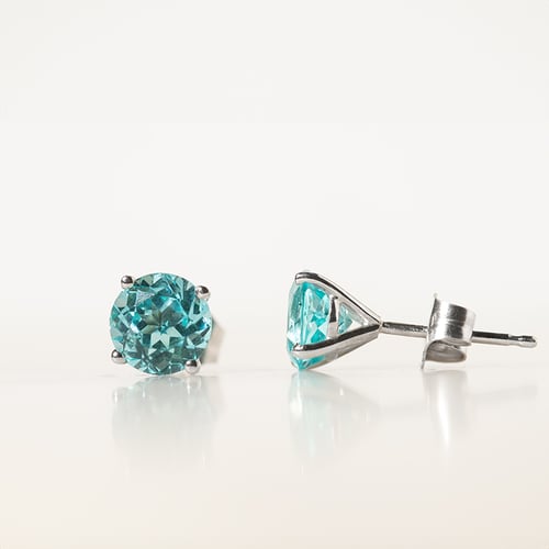 Zlaté náušnice s kulatým lab-grown paraiba turmalínem Ayla