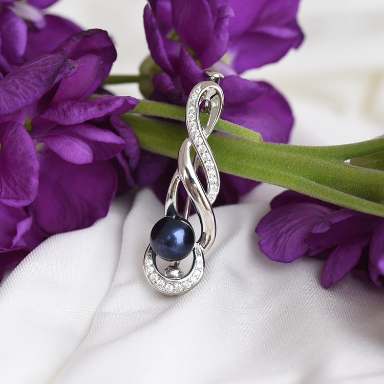 Brož s černou perlou a zirkony 83583