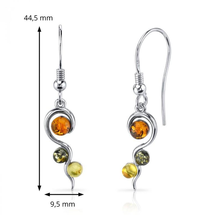 Stříbrné visací náušnice s jantary Pantya 6819