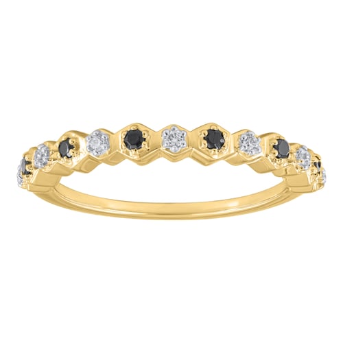 Half-eternity prsten ze zlata s černými a bílými lab-grown diamanty Tariq