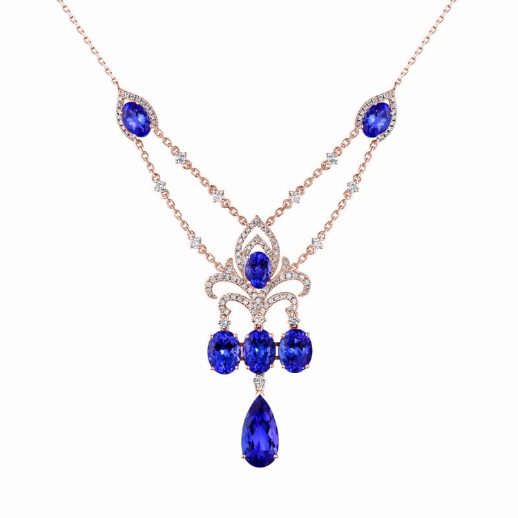 Zlatý tanzanitový náhrdelník