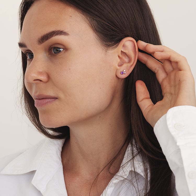 Stříbrná cluster kolekce šperků s ametysty a drahokamy Halli 131248