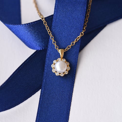 Zlatá perlová sada náušnic a náhrdelníku s diamanty Kamila