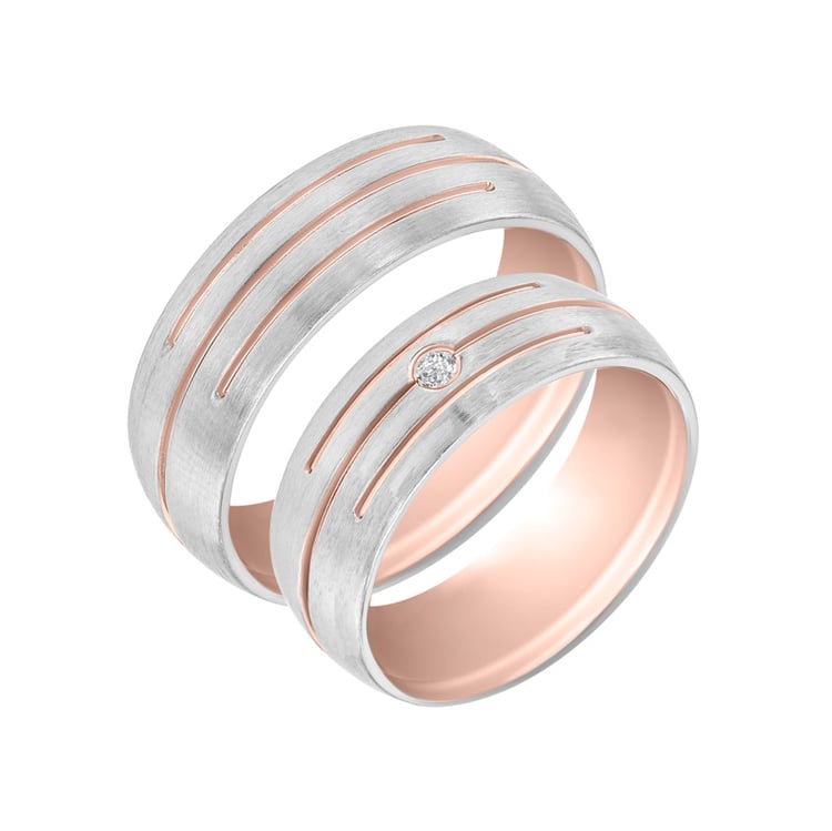 Snubní matné prsteny z vícebarevného zlata