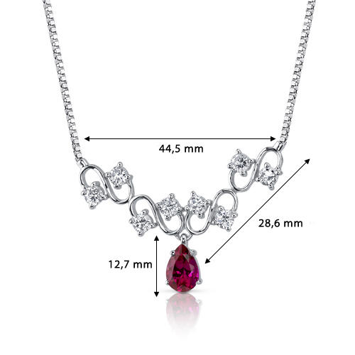 Stříbrný náhrdelník s rubínovou kapkou 3795