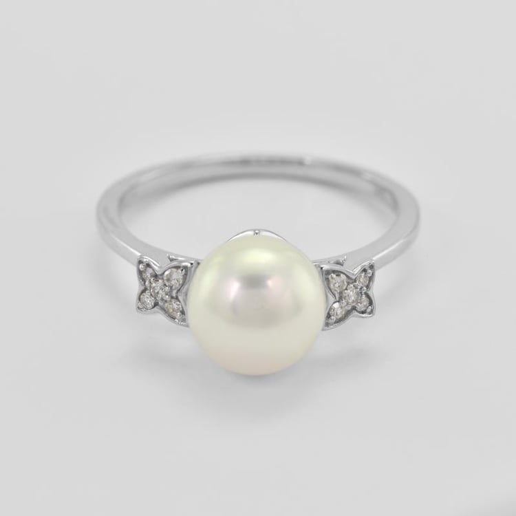 Perlový prsten s diamanty z bílého zlata 45160