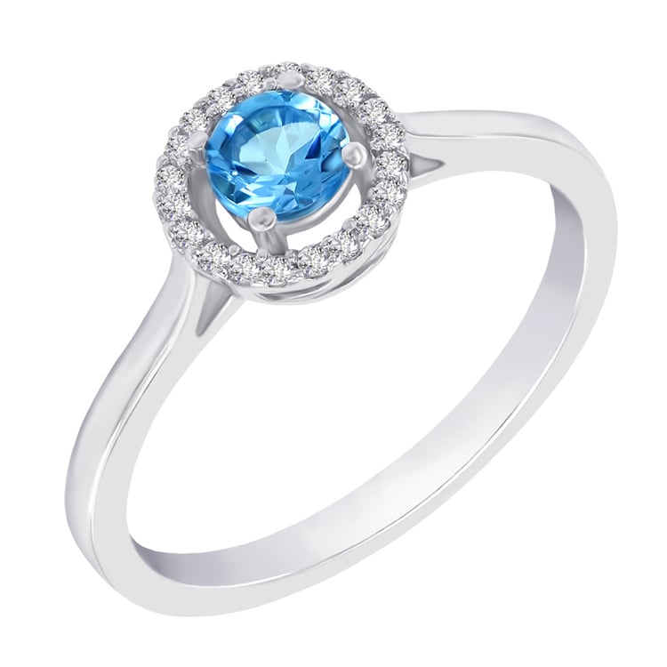 Zlatý halo prsten s topazem a diamanty Fanette