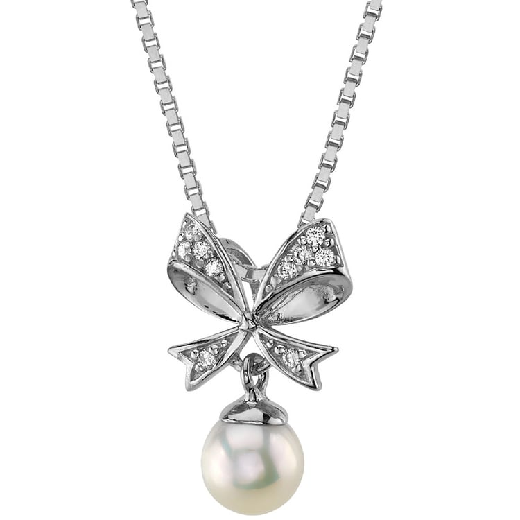 Perlový přívěsek se zlatou mašlí a lab-grown diamanty Mischa 151947