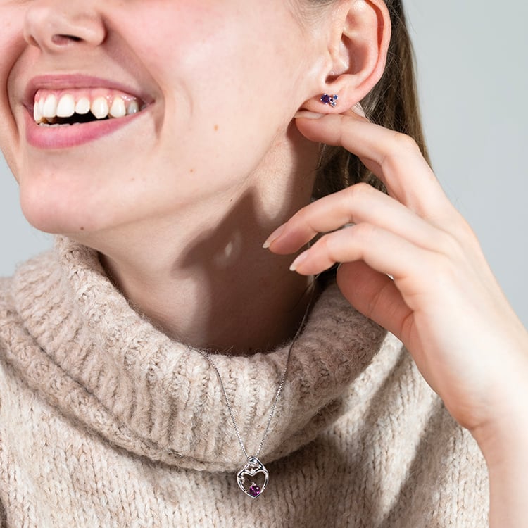 Stříbrné cluster náušnice s ametysty a drahokamy Kerrie 150966