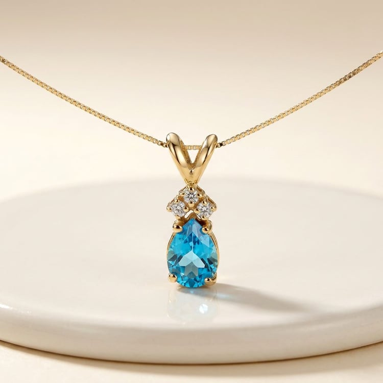 Slza se švýcarským topazem ve zlatém přívěsku s lab-grown diamanty Mel 169154