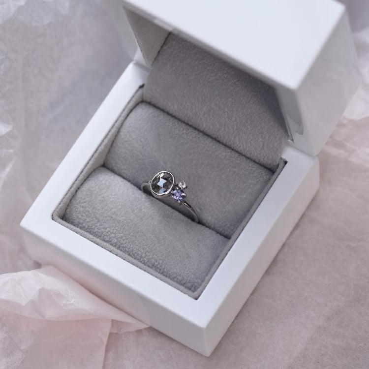 Zlatý cluster prsten s diamantem, tanzanitem a morganitem 49706