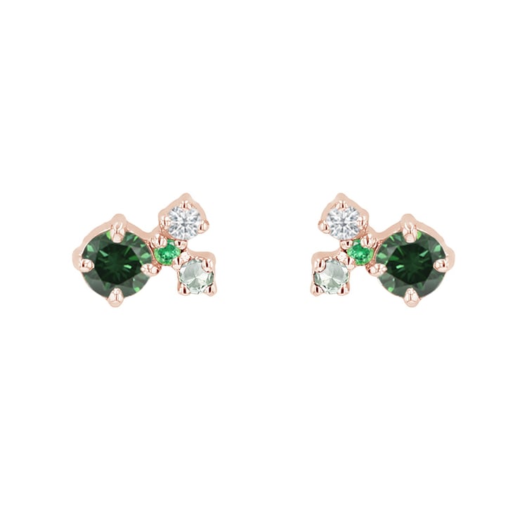 Cluster náušnice se zelenými diamanty, safíry, tsavorit granáty a moissanity Kerrie 124686