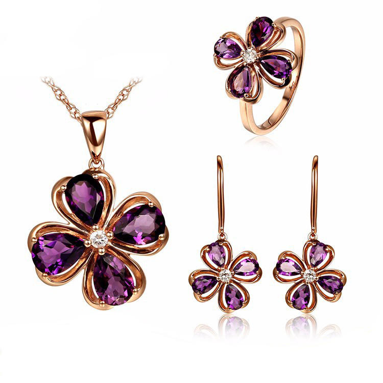 Květinová zlatá souprava šperků s ametysty