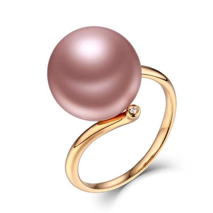 Zlatý prsten s růžovou sladkovodní perlou a diamanty Magnolia