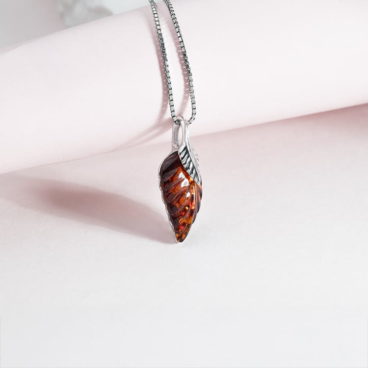 Stříbrná kolekce s jantary ve tvaru lístků Lapas 150891