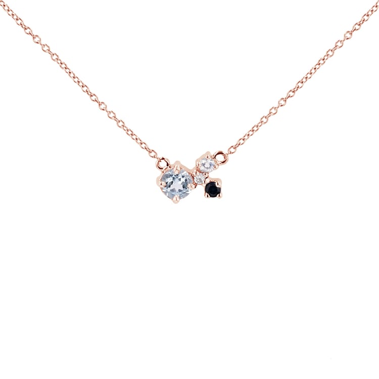 Stříbrný cluster náhrdelník s akvamarínem a drahokamy Millie