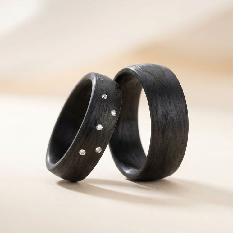 Ploché karbonové snubní prsteny s diamantem Lola 166550