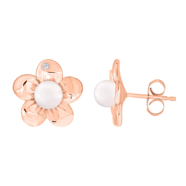 Jemné náušnice ve tvaru květiny s bílou perlou a lab-grown diamantem Abhishek 165448
