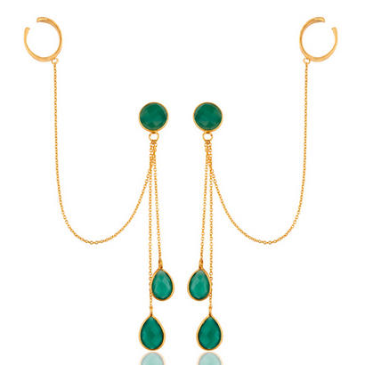 Stříbrné ear cuff náušnice s chalcedony Aerona