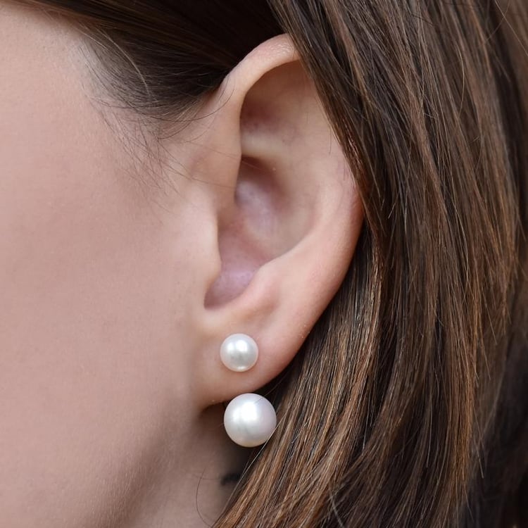 Dvojité stříbrné náušnice s perlami Dohna 7696