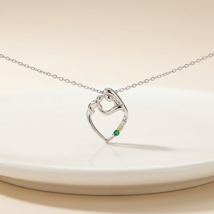 Stříbrný přívěsek matka a dítě se žlutým safírem, smaragdem a salt and pepper diamantem Eisa 171407