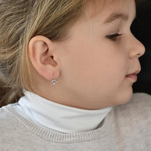 Zlaté náušnice pro děti ve tvaru srdce s bílými safíry Anastasia