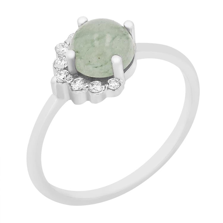 Prsten s avanturínem a diamanty z bílého zlata