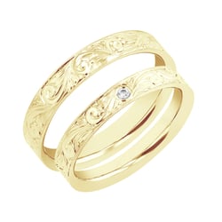 Vintage snubní prsteny s gravírem a diamantem Denton