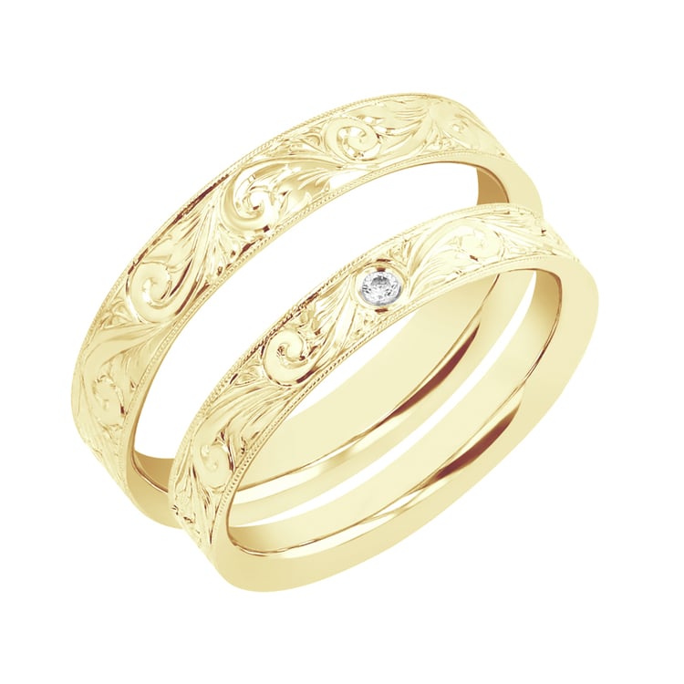 Vintage snubní prsteny s gravírem a diamantem Denton 98399