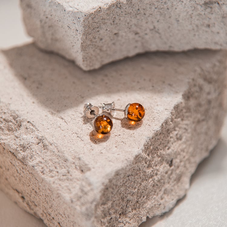 Jantarové kuličkové 6mm náušnice ze stříbra Malikah 107797