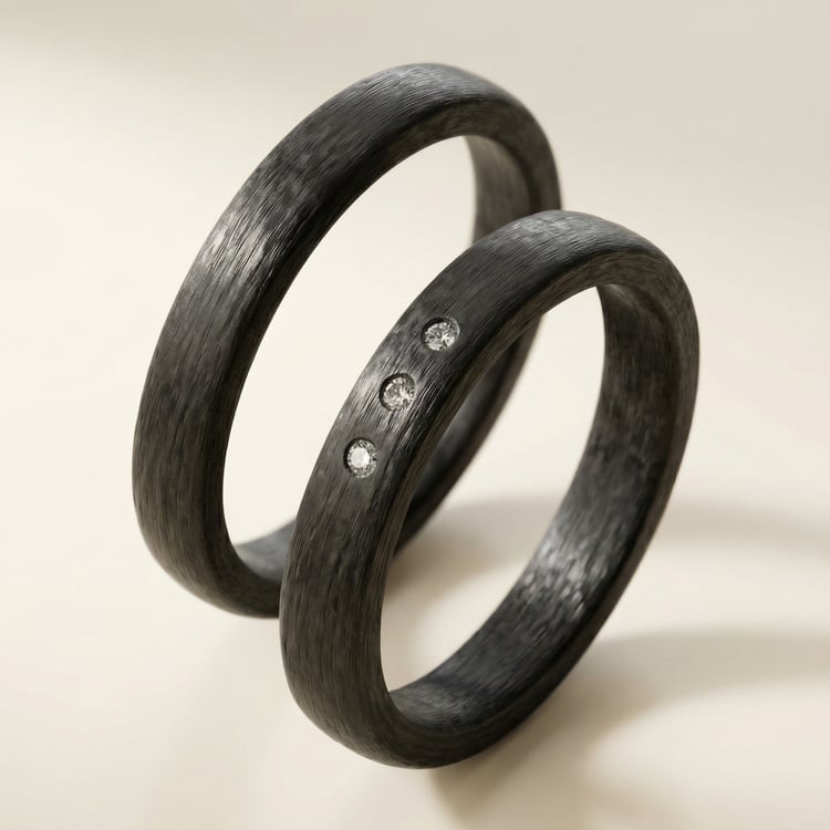 Ploché karbonové snubní prsteny s diamantem Dammu 166662