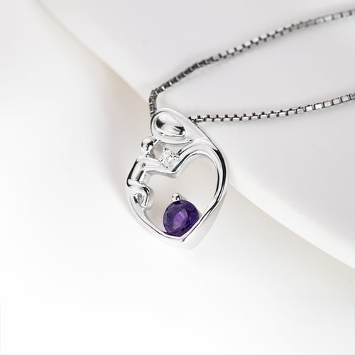 Přívěsek matka a dítě s ametystem a diamantem Ella