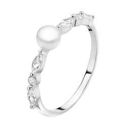 Stříbrný prsten s bílou perlou a zirkony Jaya